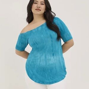 Torrid FAVORITE TUNIC OFF-SHOULDER SUPER SOFT SHORT SLEEVE TEE Blue Tie Dye